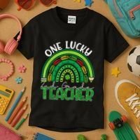 One Lucky 2nd Grade Teacher St Patricks Day Teacher Rainbow Kids T-Shirt thumb 3