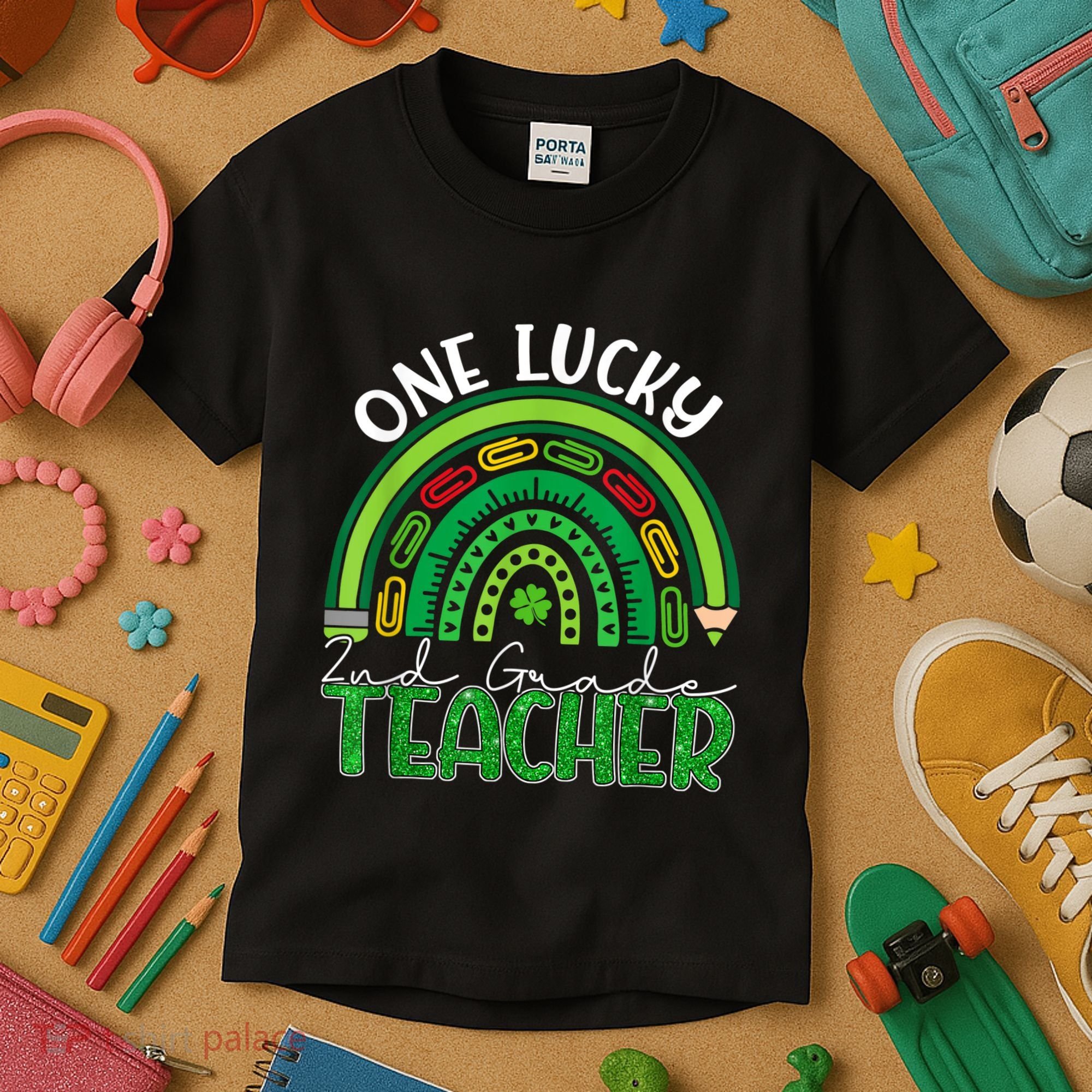 One Lucky 2nd Grade Teacher St Patricks Day Teacher Rainbow Kids T-Shirt