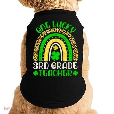 One Lucky 3rd Grade Teacher Leopard Rainbow St. Patricks Doggie Tank