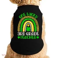 One Lucky 3rd Grade Teacher Leopard Rainbow St. Patricks Doggie Tank thumb 0