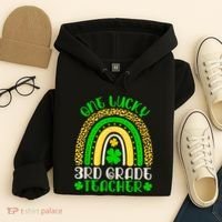 One Lucky 3rd Grade Teacher Leopard Rainbow St. Patricks Hoodie thumb 4