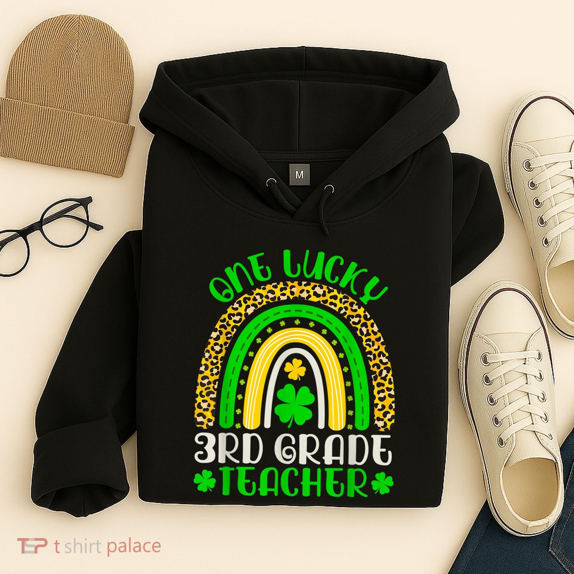 One Lucky 3rd Grade Teacher Leopard Rainbow St. Patricks Hoodie