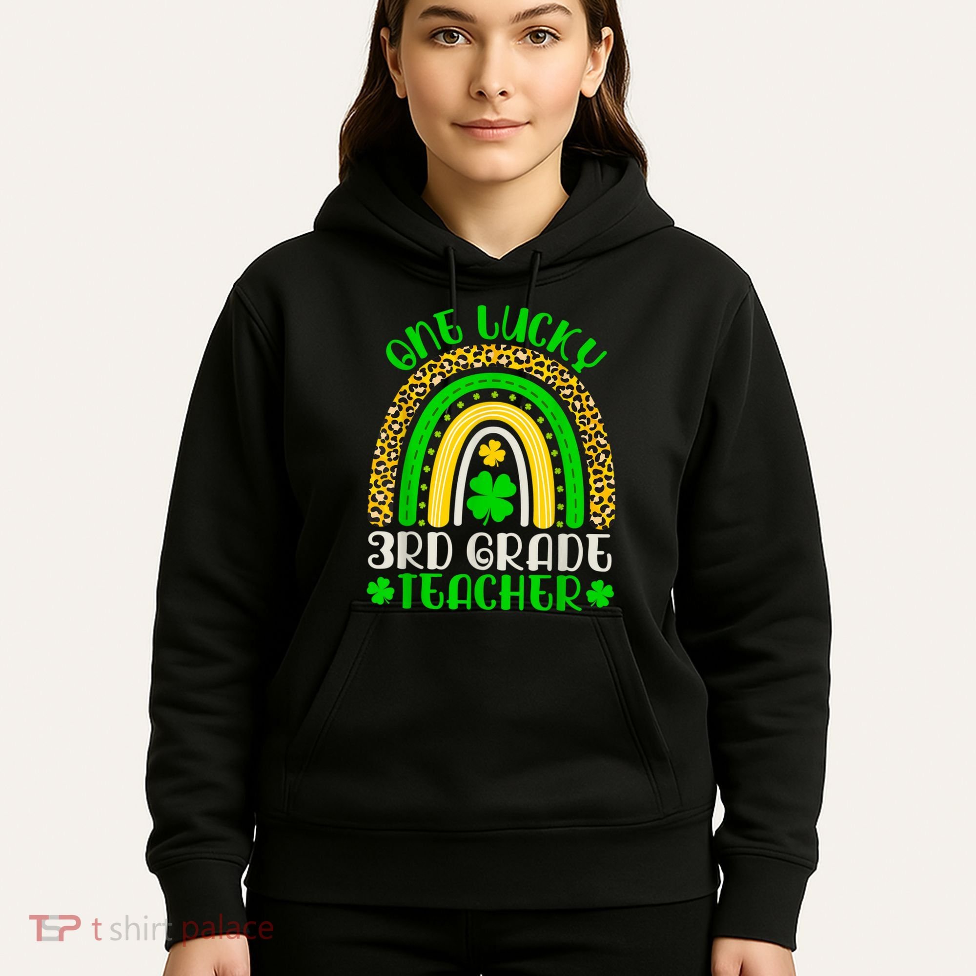 One Lucky 3rd Grade Teacher Leopard Rainbow St. Patricks Hoodie