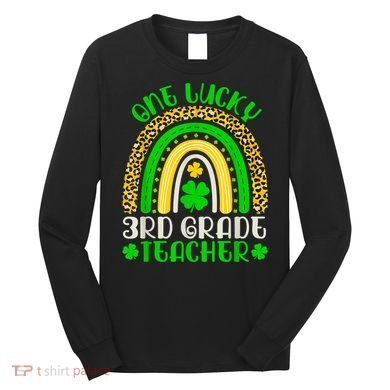 One Lucky 3rd Grade Teacher Leopard Rainbow St. Patricks Long Sleeve Shirt