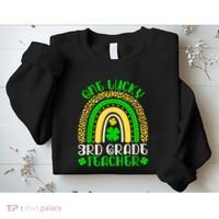 One Lucky 3rd Grade Teacher Leopard Rainbow St. Patricks Sweatshirt thumb 2