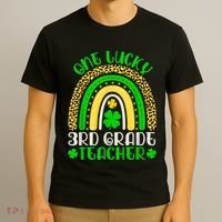 One Lucky 3rd Grade Teacher Leopard Rainbow St. Patricks T-Shirt thumb 3