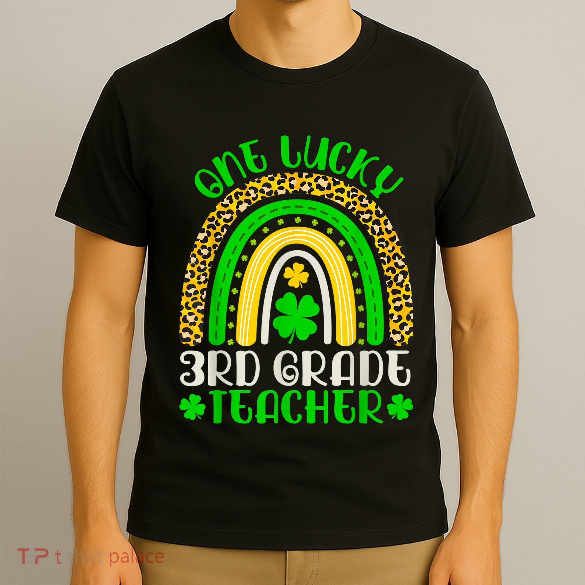 One Lucky 3rd Grade Teacher Leopard Rainbow St. Patricks T-Shirt