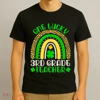 One Lucky 3rd Grade Teacher Leopard Rainbow St. Patricks T-Shirt thumb 3