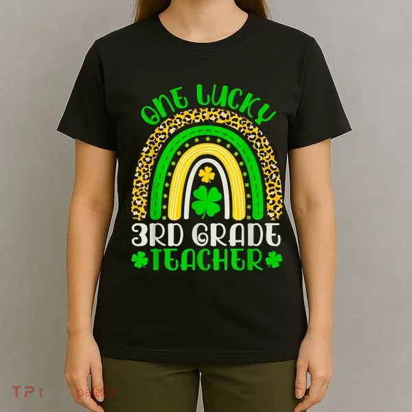 One Lucky 3rd Grade Teacher Leopard Rainbow St. Patricks T-Shirt