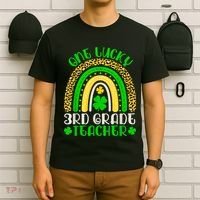 One Lucky 3rd Grade Teacher Leopard Rainbow St. Patricks T-Shirt thumb 6
