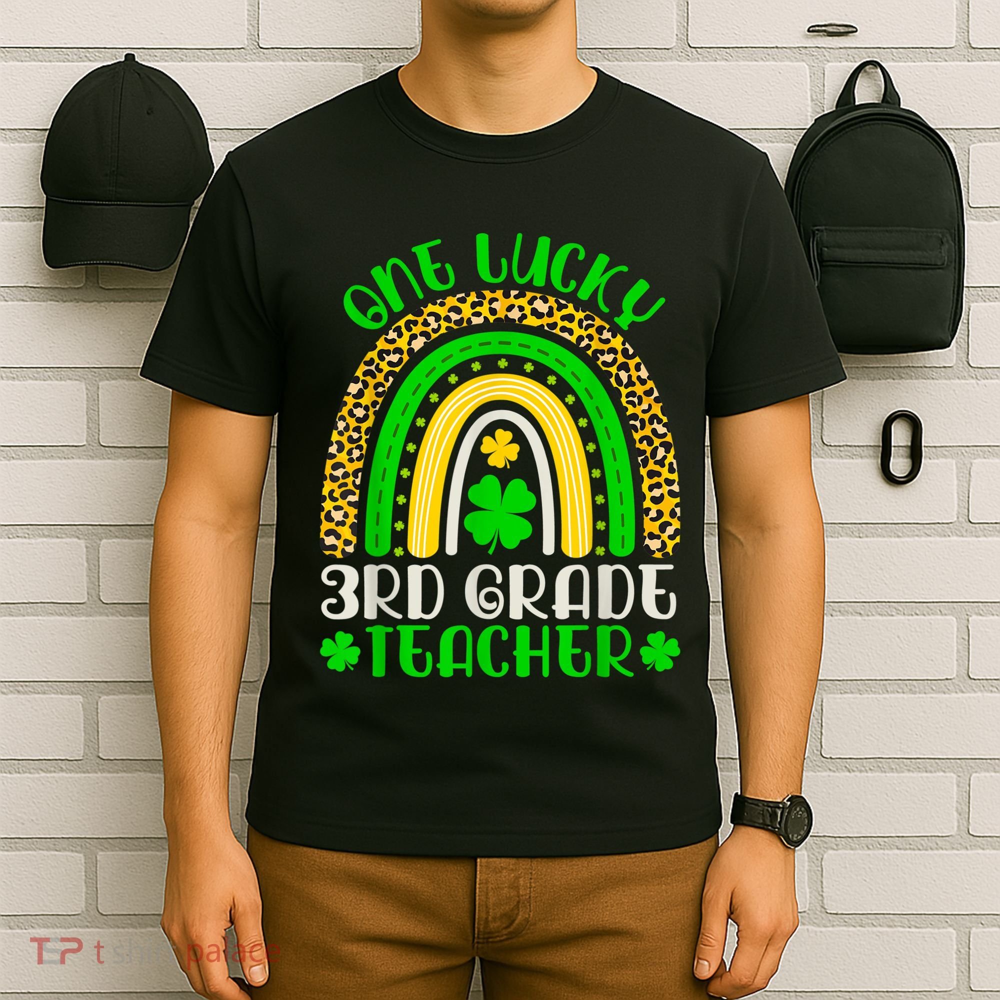 One Lucky 3rd Grade Teacher Leopard Rainbow St. Patricks T-Shirt