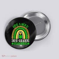 One Lucky 3rd Grade Teacher Leopard Rainbow St. Patricks Button thumb 0