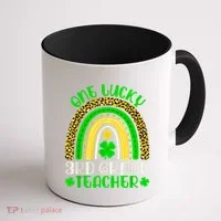 One Lucky 3rd Grade Teacher Leopard Rainbow St. Patricks Coffee Mug thumb 1