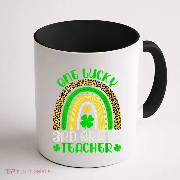 One Lucky 3rd Grade Teacher Leopard Rainbow St. Patricks Coffee Mug