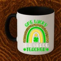 One Lucky 3rd Grade Teacher Leopard Rainbow St. Patricks Coffee Mug thumb 2