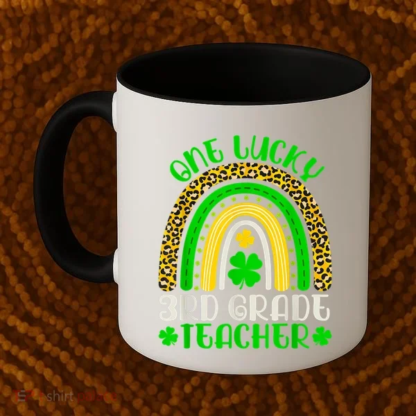 One Lucky 3rd Grade Teacher Leopard Rainbow St. Patricks Coffee Mug