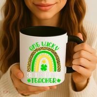 One Lucky 3rd Grade Teacher Leopard Rainbow St. Patricks Coffee Mug thumb 3
