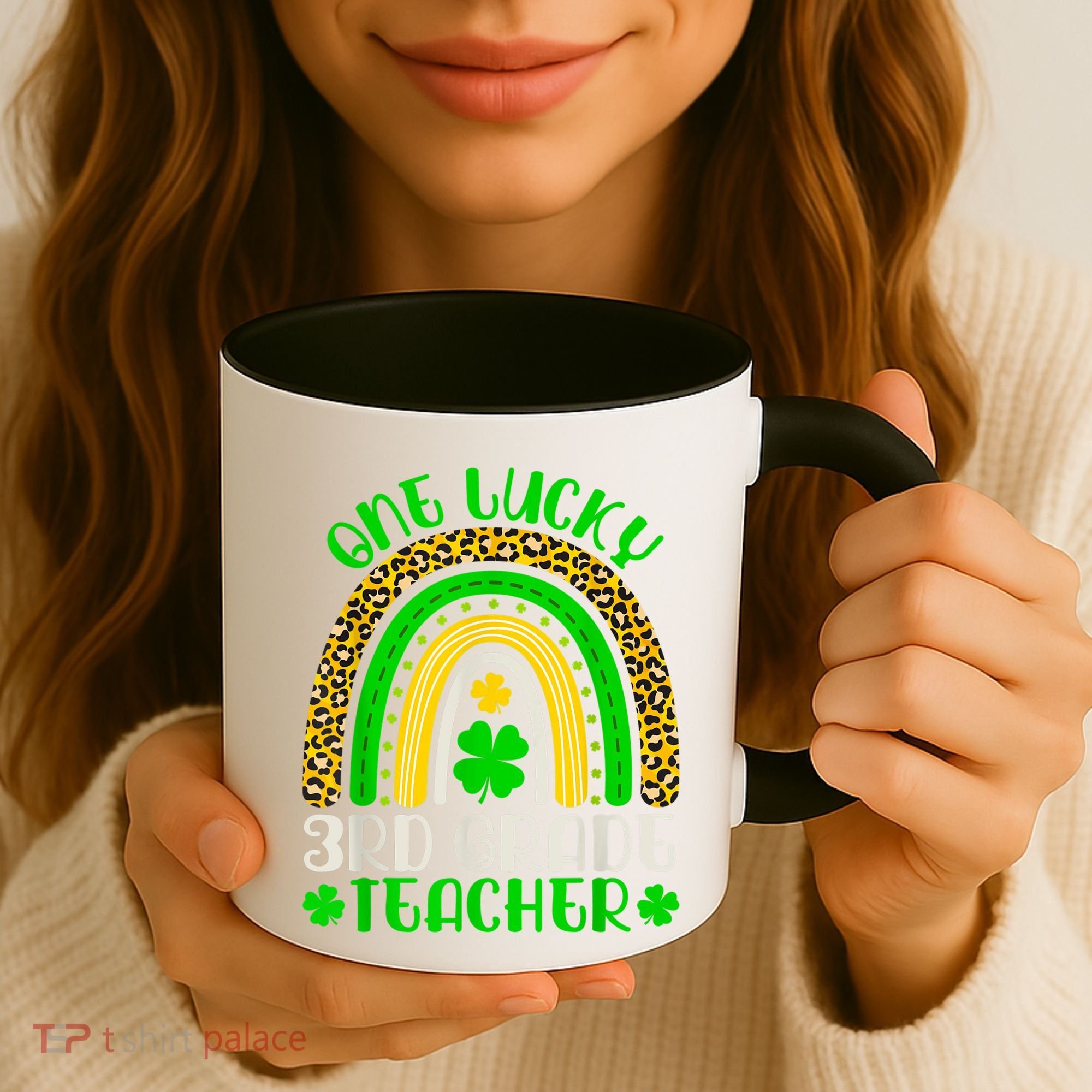 One Lucky 3rd Grade Teacher Leopard Rainbow St. Patricks Coffee Mug