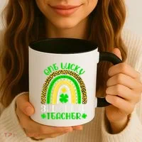One Lucky 3rd Grade Teacher Leopard Rainbow St. Patricks Coffee Mug thumb 3