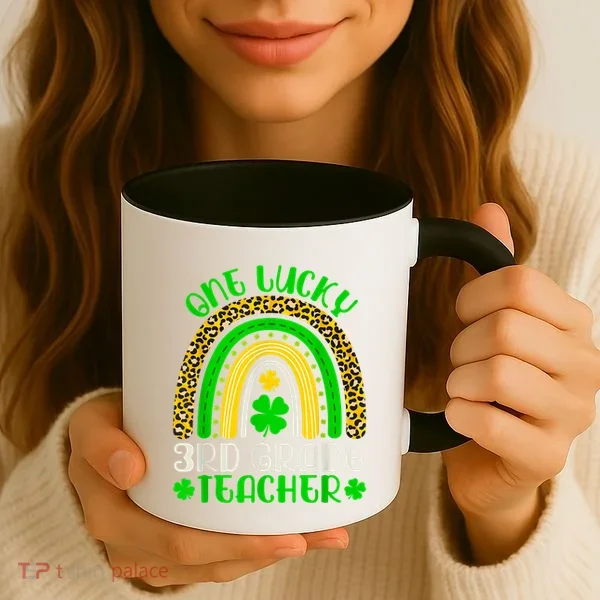 One Lucky 3rd Grade Teacher Leopard Rainbow St. Patricks Coffee Mug
