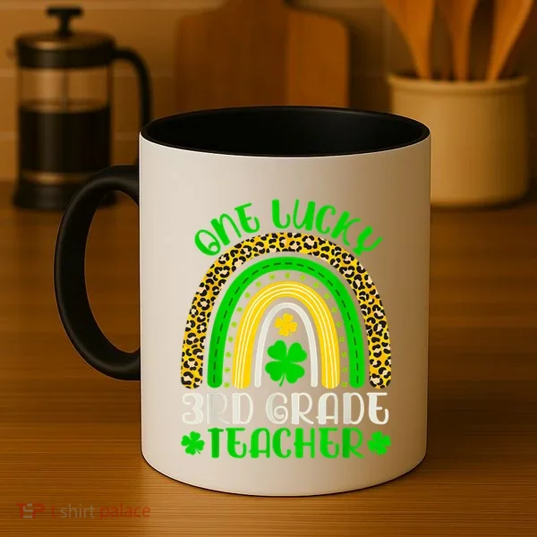One Lucky 3rd Grade Teacher Leopard Rainbow St. Patricks Coffee Mug
