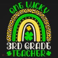 One Lucky 3rd Grade Teacher Leopard Rainbow St. Patricks Polo thumb 3