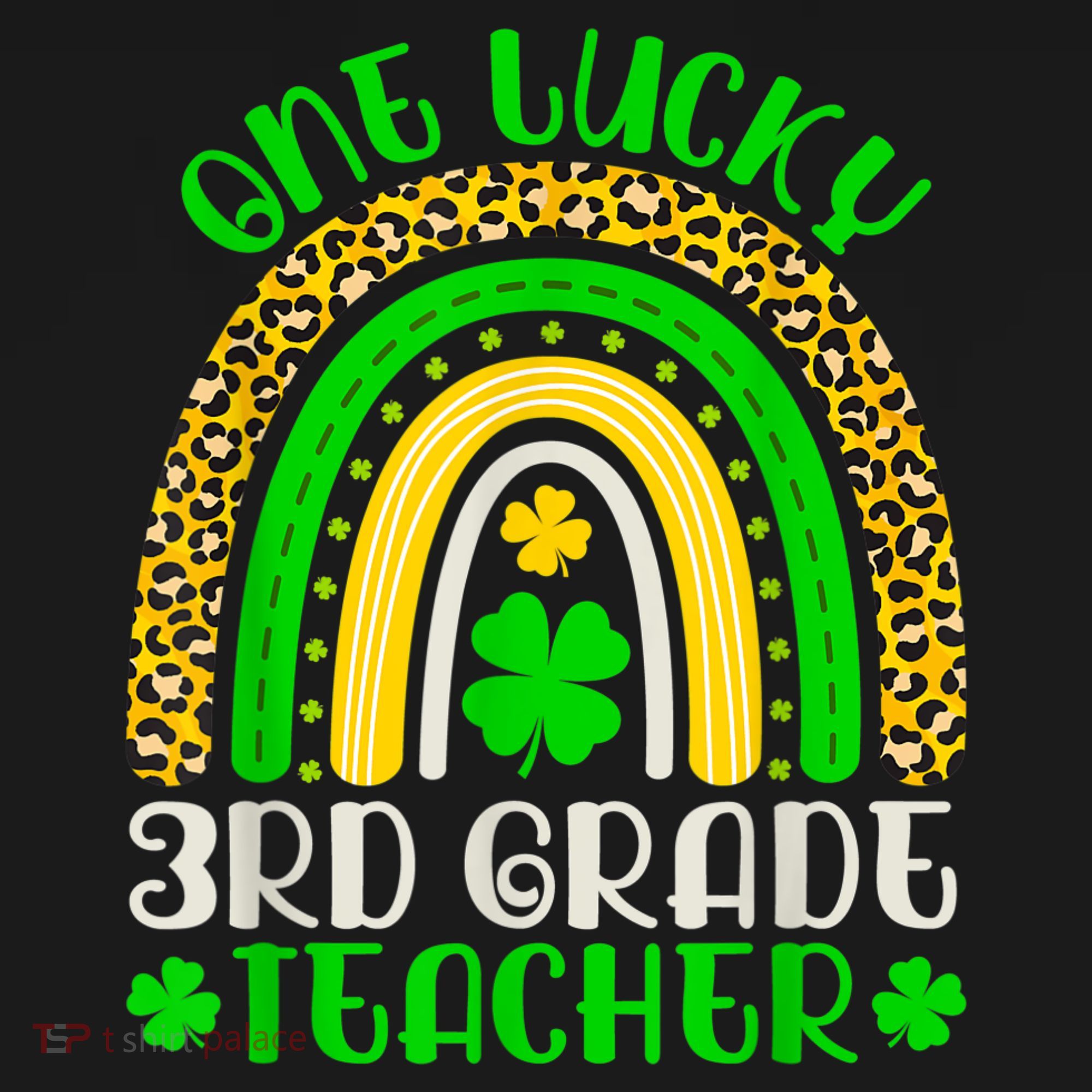 One Lucky 3rd Grade Teacher Leopard Rainbow St. Patricks Polo
