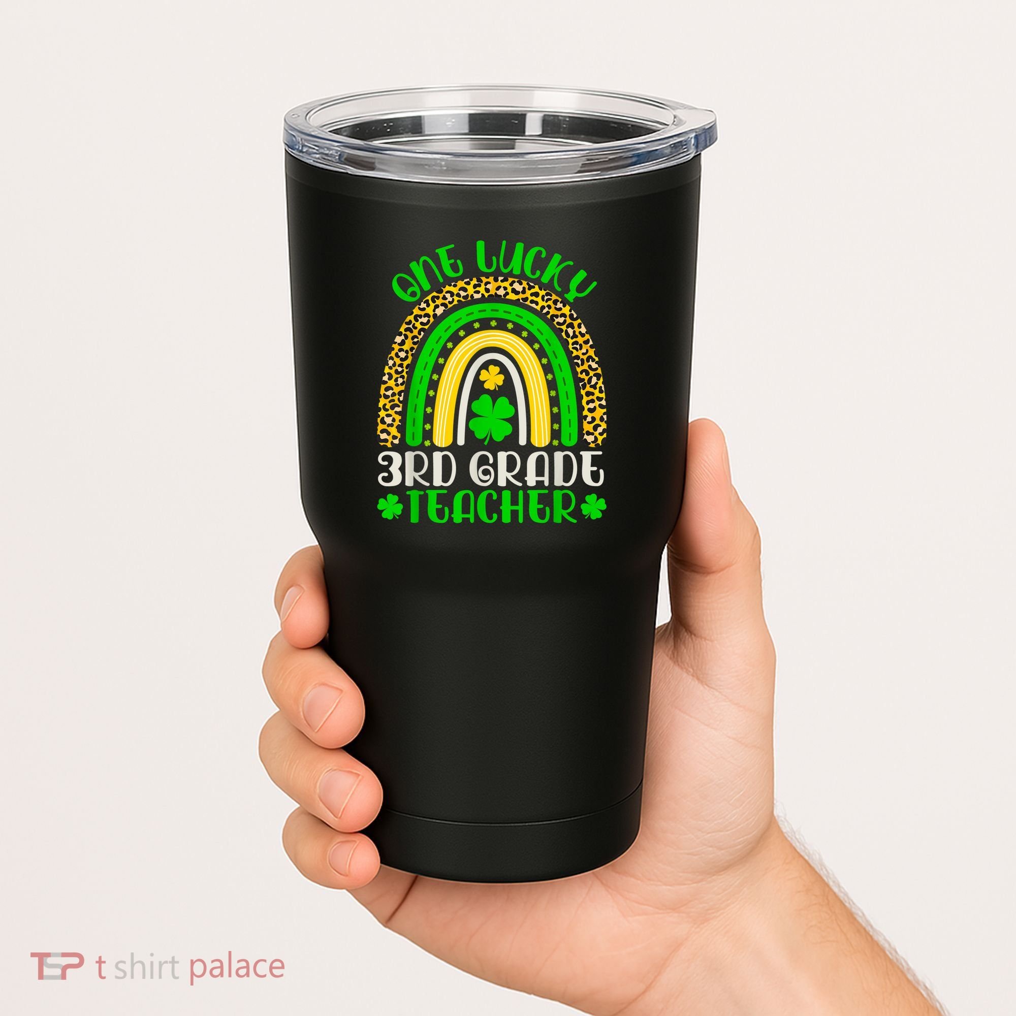 One Lucky 3rd Grade Teacher Leopard Rainbow St. Patricks Tumbler