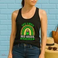 One Lucky 3rd Grade Teacher Leopard Rainbow St. Patricks Women's Tank Top thumb 2