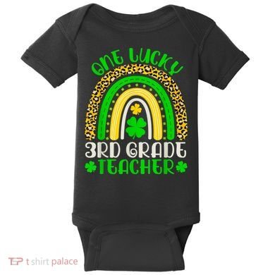 One Lucky 3rd Grade Teacher Leopard Rainbow St. Patricks Baby Bodysuit