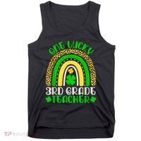 One Lucky 3rd Grade Teacher Leopard Rainbow St. Patricks Tank Top thumb 0