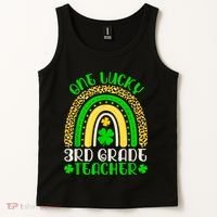 One Lucky 3rd Grade Teacher Leopard Rainbow St. Patricks Tank Top thumb 2