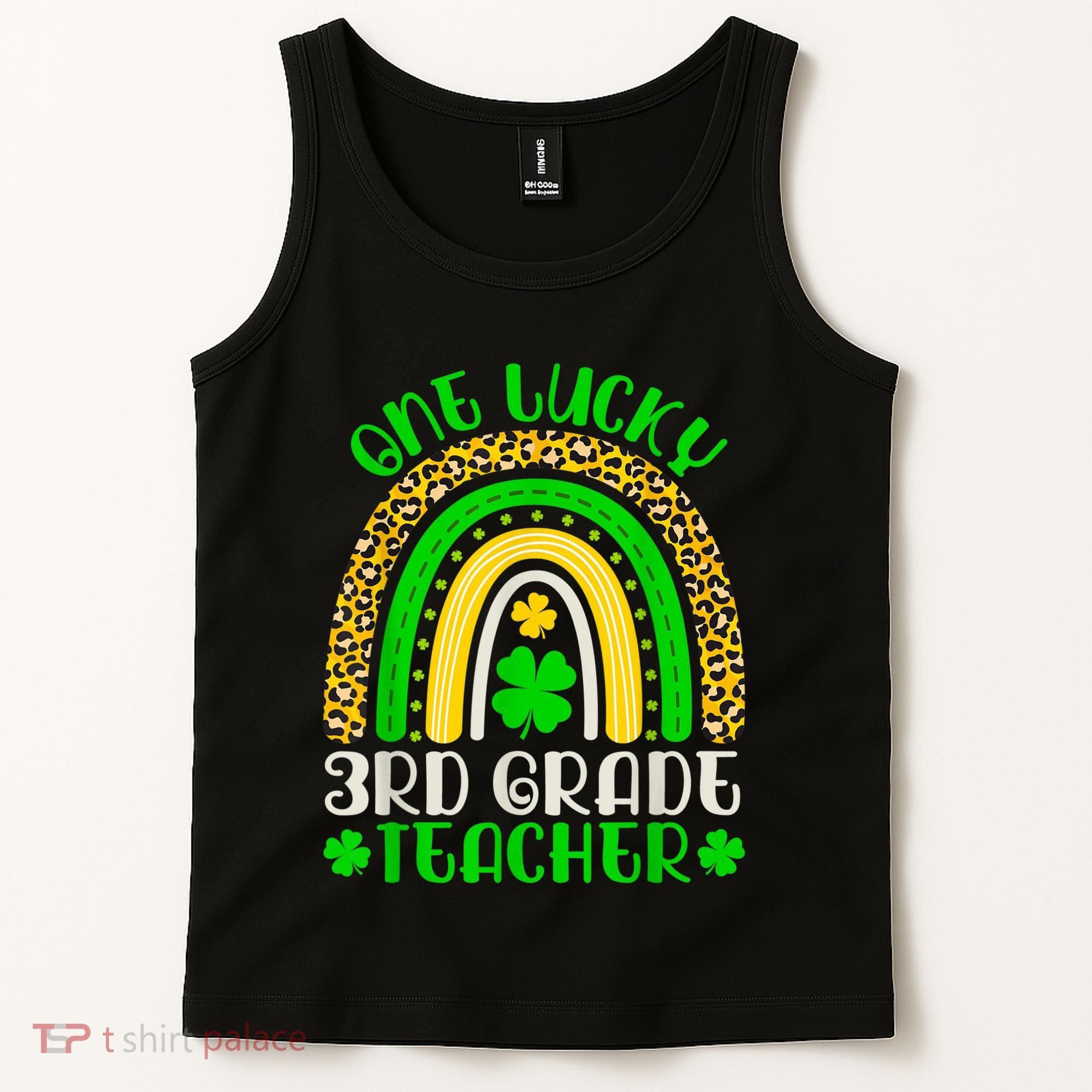 One Lucky 3rd Grade Teacher Leopard Rainbow St. Patricks Tank Top