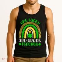 One Lucky 3rd Grade Teacher Leopard Rainbow St. Patricks Tank Top thumb 3