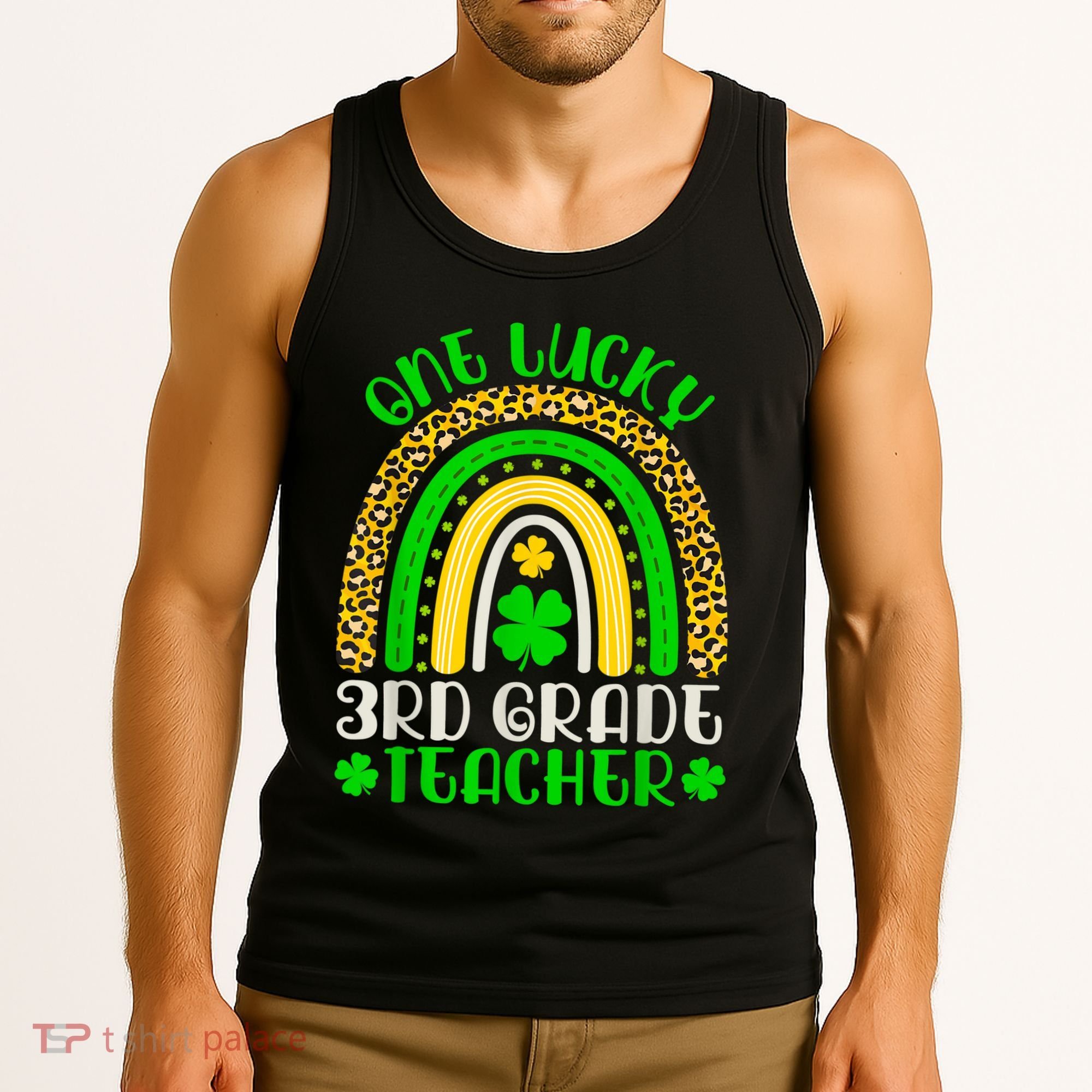 One Lucky 3rd Grade Teacher Leopard Rainbow St. Patricks Tank Top