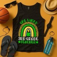 One Lucky 3rd Grade Teacher Leopard Rainbow St. Patricks Tank Top thumb 4