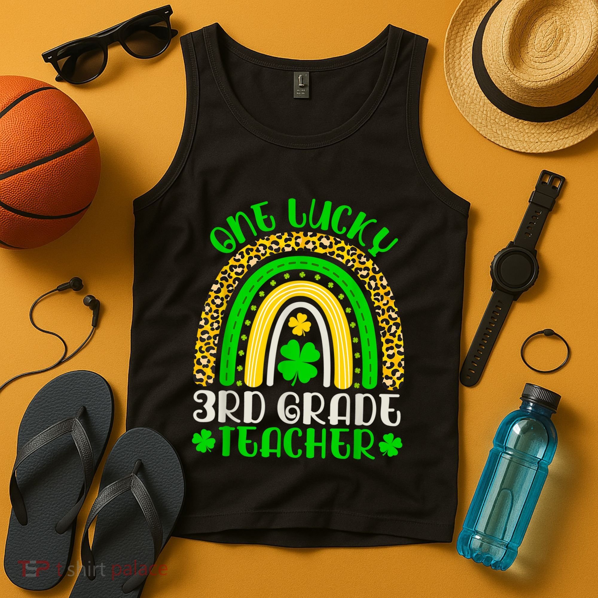 One Lucky 3rd Grade Teacher Leopard Rainbow St. Patricks Tank Top