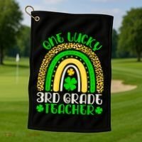 One Lucky 3rd Grade Teacher Leopard Rainbow St. Patricks Golf Towel thumb 1