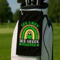 One Lucky 3rd Grade Teacher Leopard Rainbow St. Patricks Golf Towel thumb 2