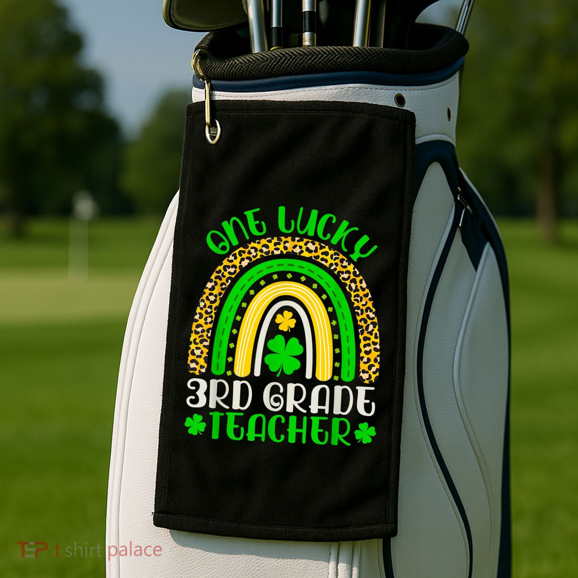 One Lucky 3rd Grade Teacher Leopard Rainbow St. Patricks Golf Towel