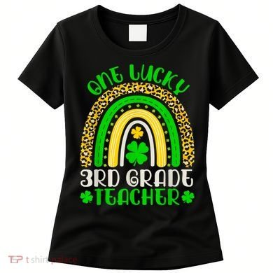 One Lucky 3rd Grade Teacher Leopard Rainbow St. Patricks Women's T-Shirt