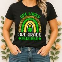 One Lucky 3rd Grade Teacher Leopard Rainbow St. Patricks Women's T-Shirt thumb 2