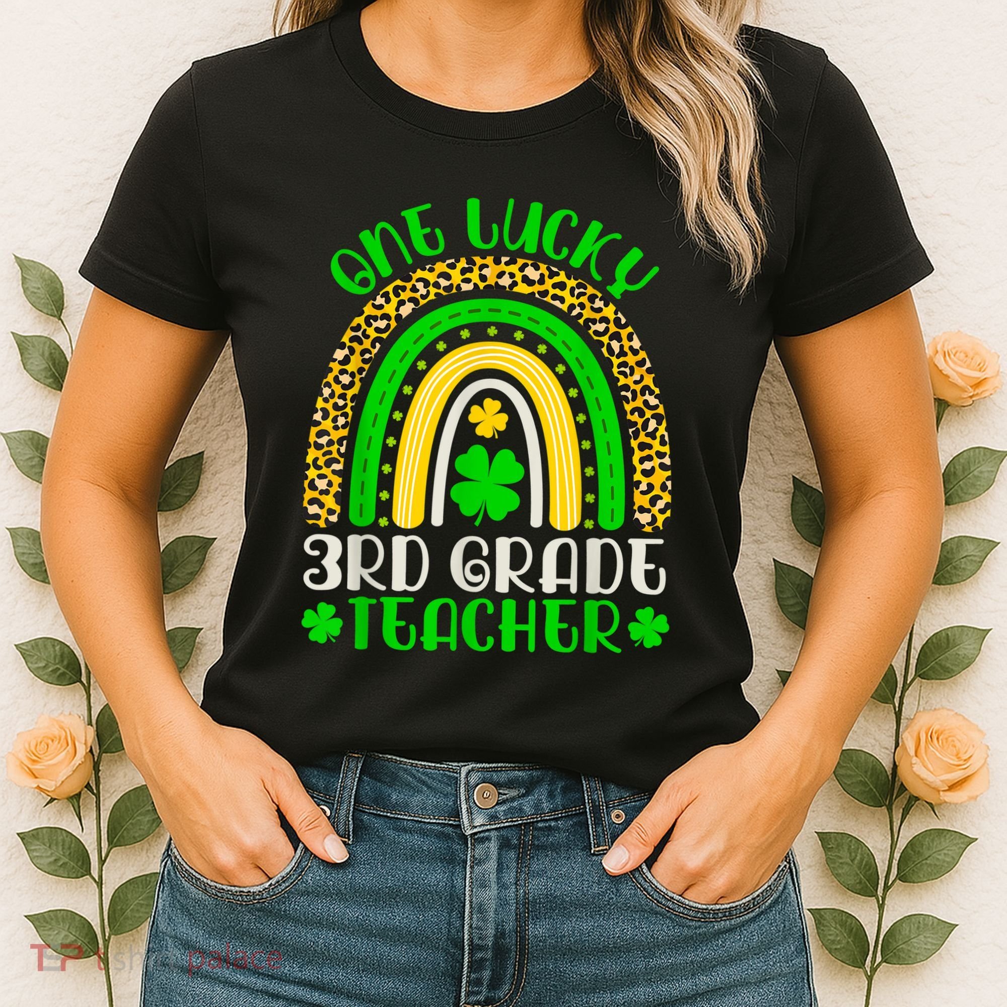 One Lucky 3rd Grade Teacher Leopard Rainbow St. Patricks Women's T-Shirt