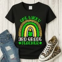 One Lucky 3rd Grade Teacher Leopard Rainbow St. Patricks Women's T-Shirt thumb 3