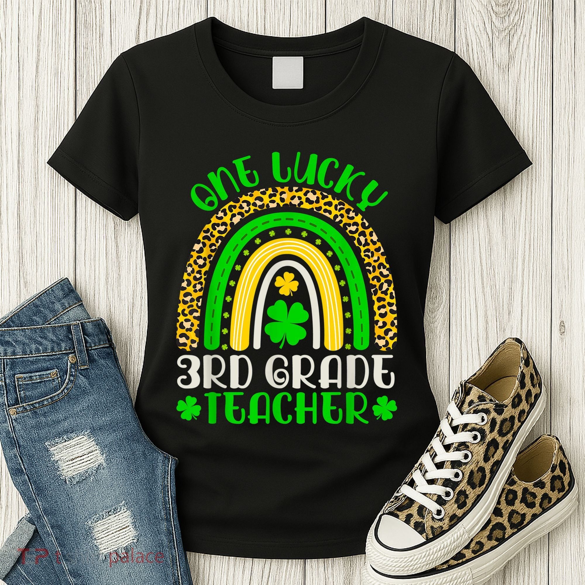 One Lucky 3rd Grade Teacher Leopard Rainbow St. Patricks Women's T-Shirt
