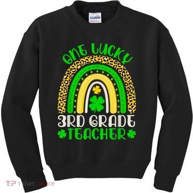 One Lucky 3rd Grade Teacher Leopard Rainbow St. Patricks Kids Sweatshirt
