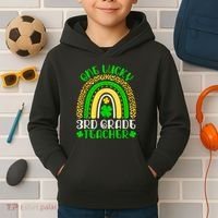 One Lucky 3rd Grade Teacher Leopard Rainbow St. Patricks Kids Hoodie thumb 2