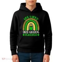 One Lucky 3rd Grade Teacher Leopard Rainbow St. Patricks Kids Hoodie thumb 4
