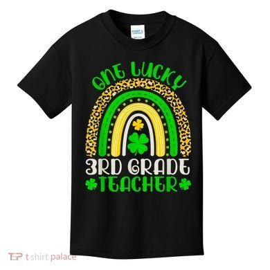 One Lucky 3rd Grade Teacher Leopard Rainbow St. Patricks Kids T-Shirt