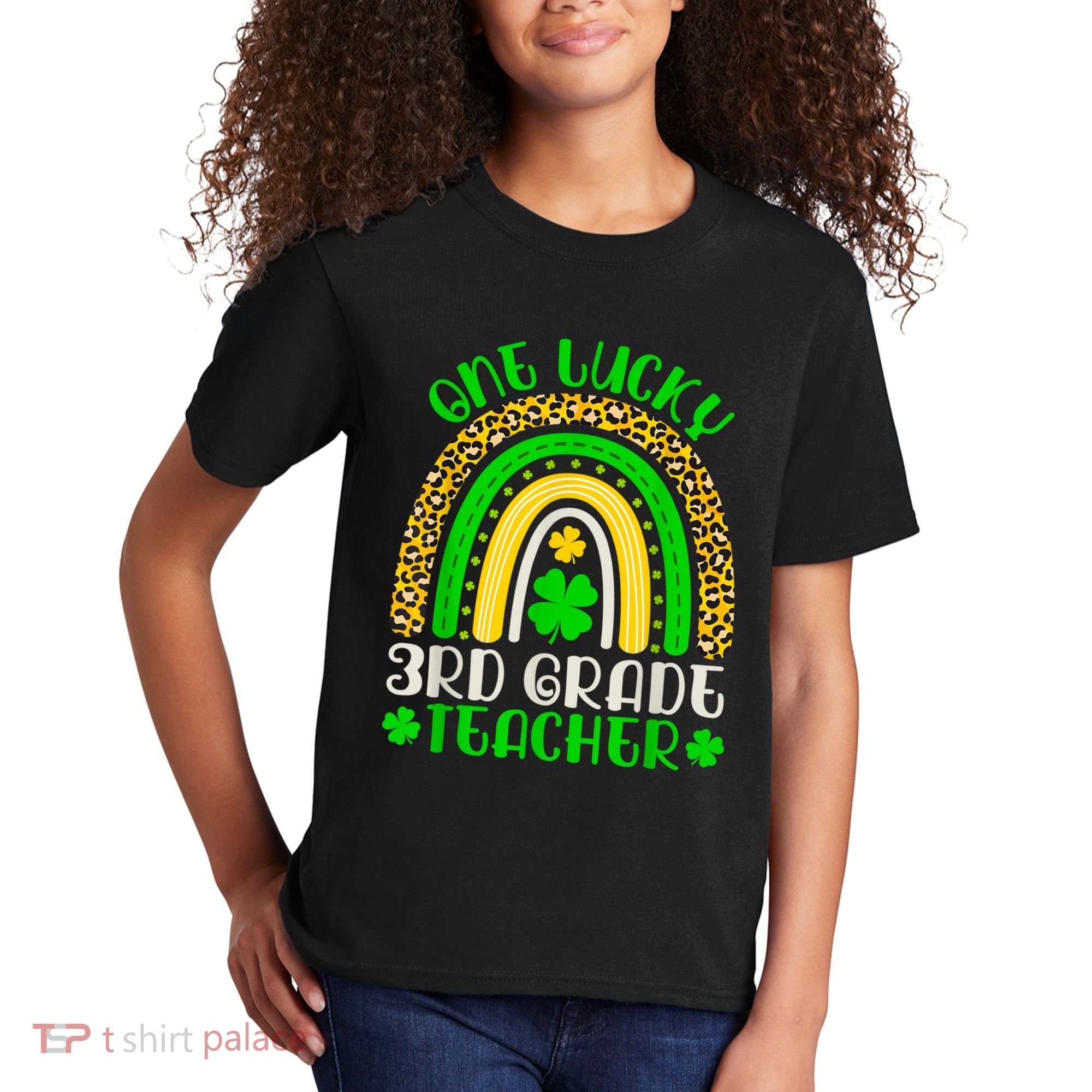 One Lucky 3rd Grade Teacher Leopard Rainbow St. Patricks Kids T-Shirt